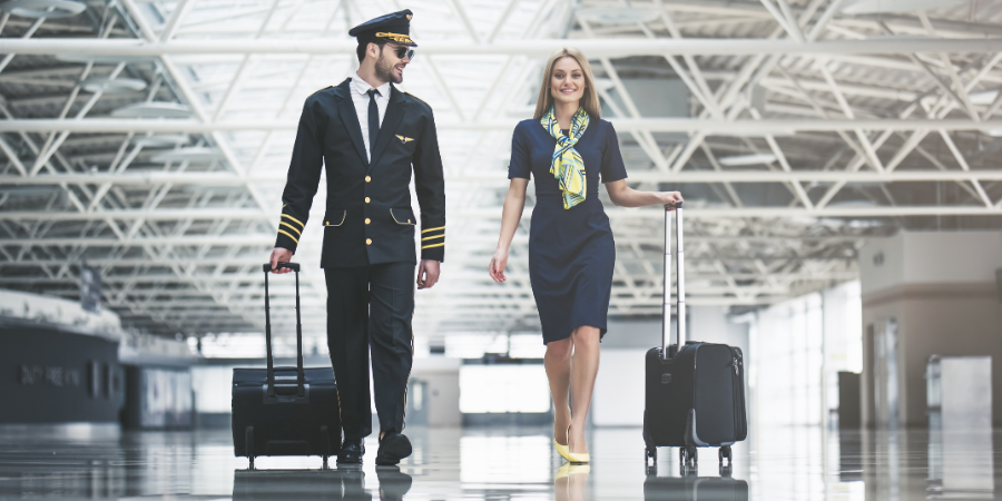 pilot walking through airport